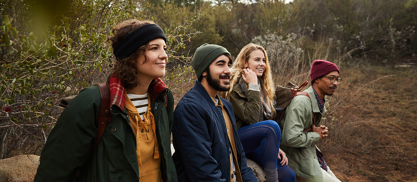 group of friends hiking in vermont