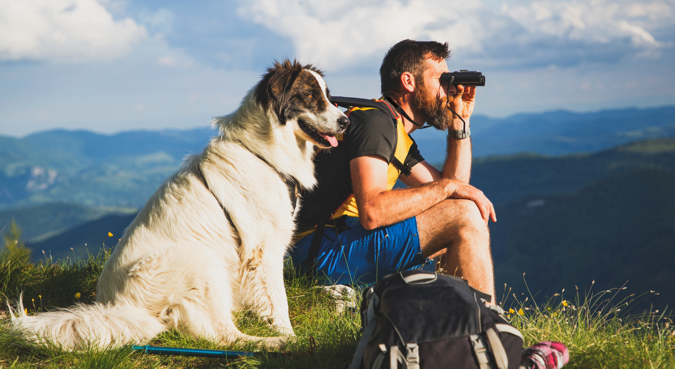 Man and dog hiking in Vermont