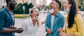 Friends having fun outdoors in the city