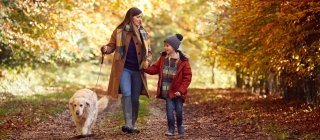 Family walking during the fall