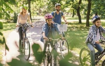 A family biking together